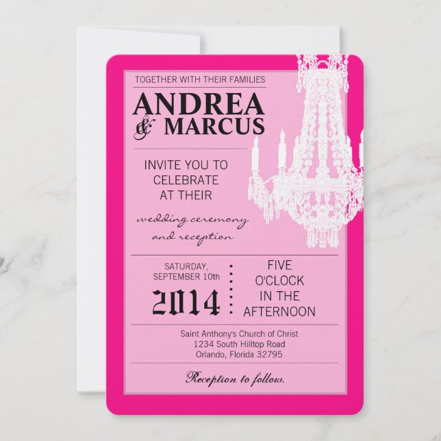 5x7  Crystal Chandelier Glitz Wedding Invitation (Front)