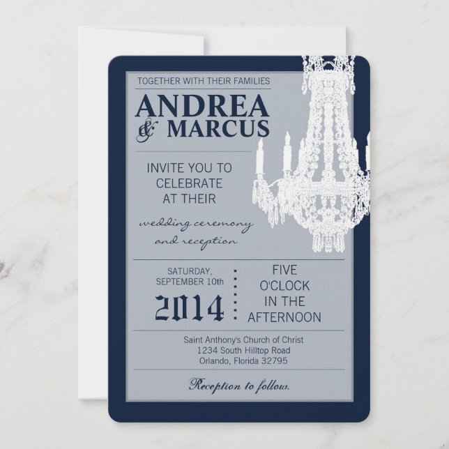 5x7  Crystal Chandelier Glitz Wedding Invitation (Front)