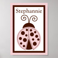 5x7 Custom Pink Mod Lady Bug Baby Bedding Name Art