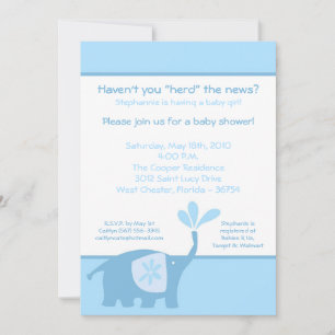 5x7 Cute Blue Elephant Baby Shower Invitation