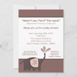 5x7 Cute Purple Elephant Baby Shower Invitation