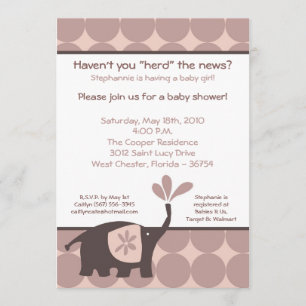 5x7 Cute Purple Elephant Baby Shower Invitation