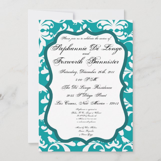 5x7 Damask Lace Fancy Elegant Wedding Invitations (Front)