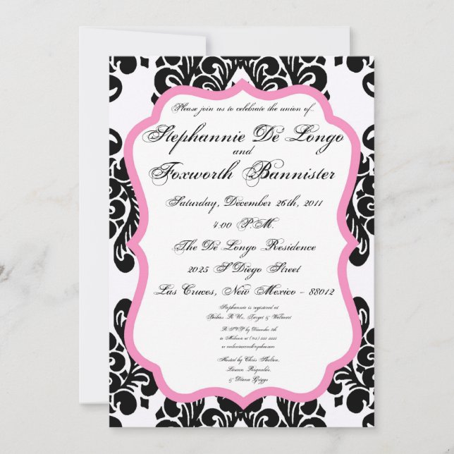 5x7 Damask Lace Fancy Elegant Wedding Invitations (Front)