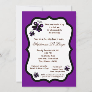 5x7 Dark Purple Butterfly Baby Shower Invitation