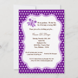 5x7 Dark Purple Butterfly Birthday Party Invite