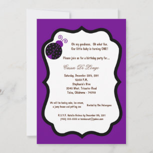 5x7 Dark Purple Lady Bug Birthday Party Invite