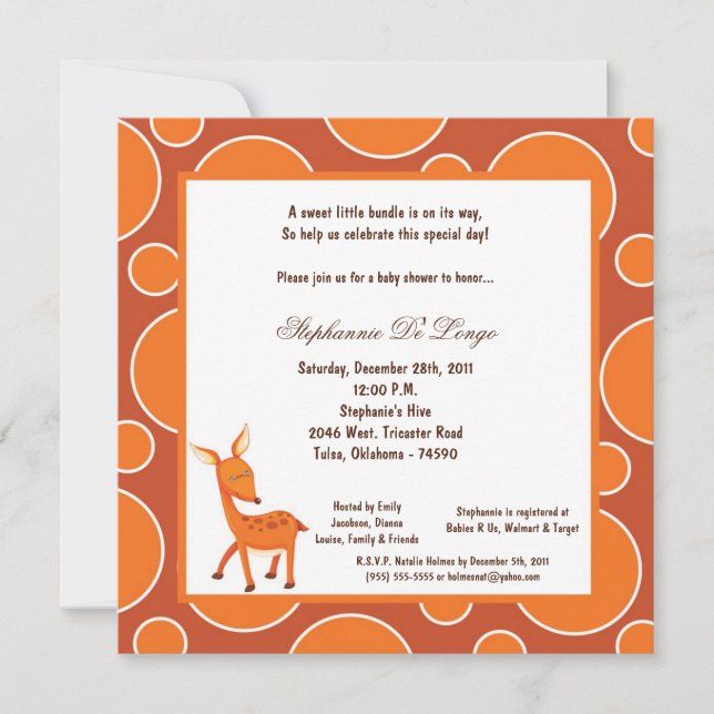 5x7 Deer Pok-a-Dot Baby Shower Invitation (Front)