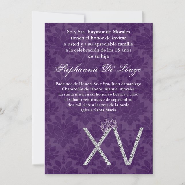 5x7 Diamond Amethy Quinceanera Birthday Invitation (Front)