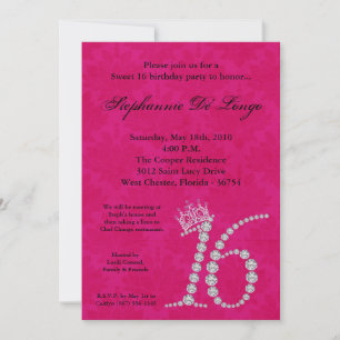 5x7 Diamond PinkTopaz Sweet 16 Birthday Invitation