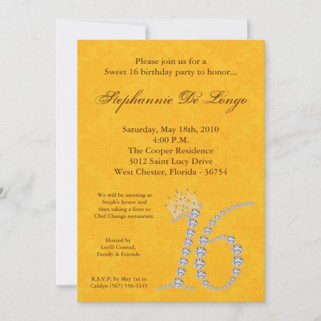 5x7 Diamond Topaz Sweet 16 Birthday Invitation (Front)