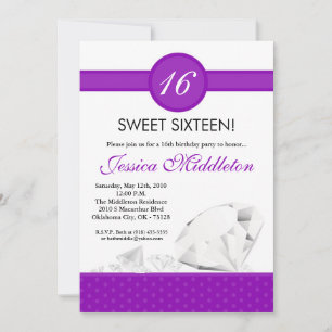 5x7 Diamonds Jewels Sweet 16 Birthday Invitation