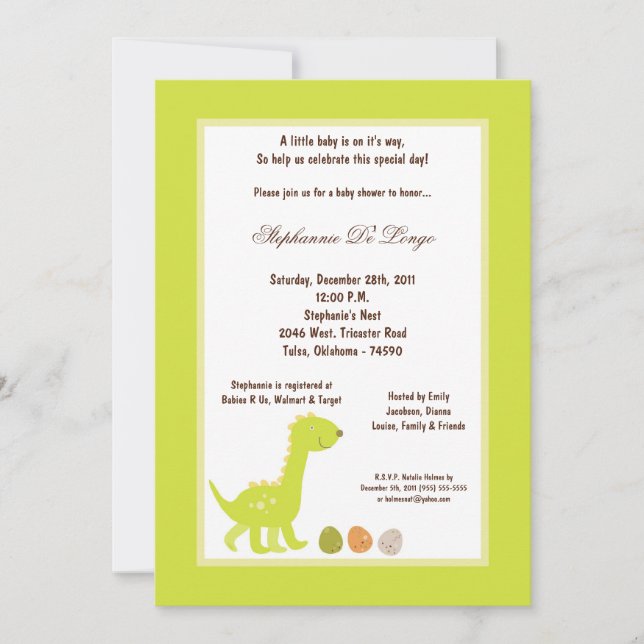 5x7 Dinosaur Baby Shower Invitation (Front)