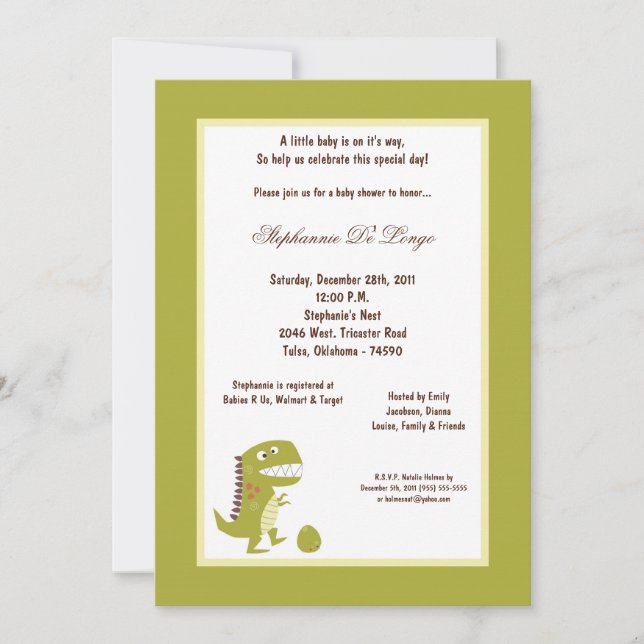 5x7 Dinosaur Baby Shower Invitation (Front)
