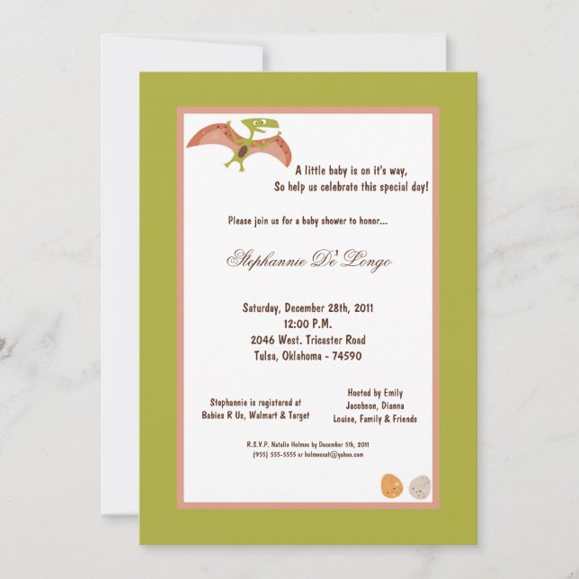 5x7 Dinosaur Baby Shower Invitation (Front)