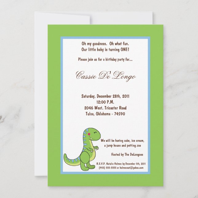 5x7 Dinosaur Birthday Party Invite (Front)
