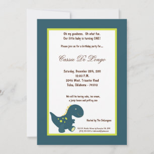 5x7 Dinosaur Birthday Party Invite