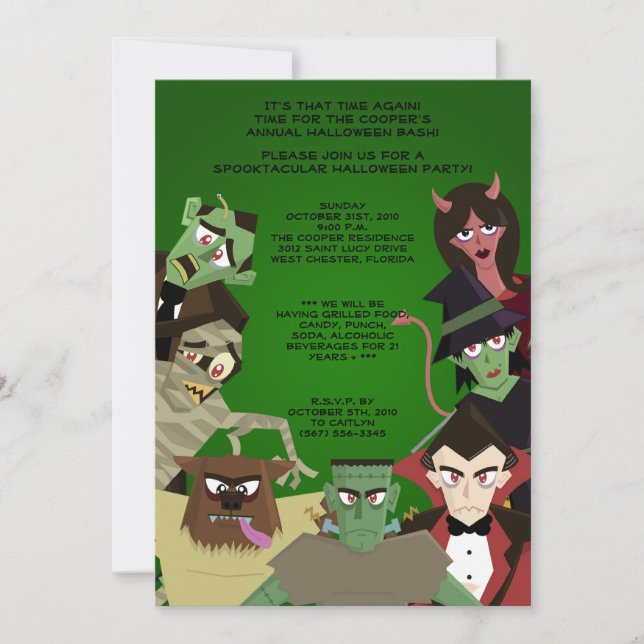 5x7 DraculaMonster Halloween Bash Party Invitation (Front)