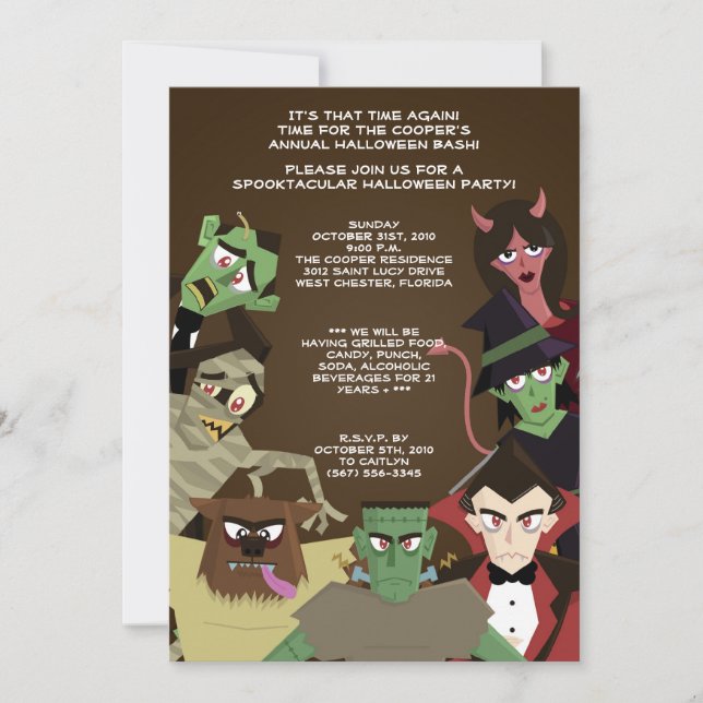 5x7 DraculaMonster Halloween Bash Party Invitation (Front)