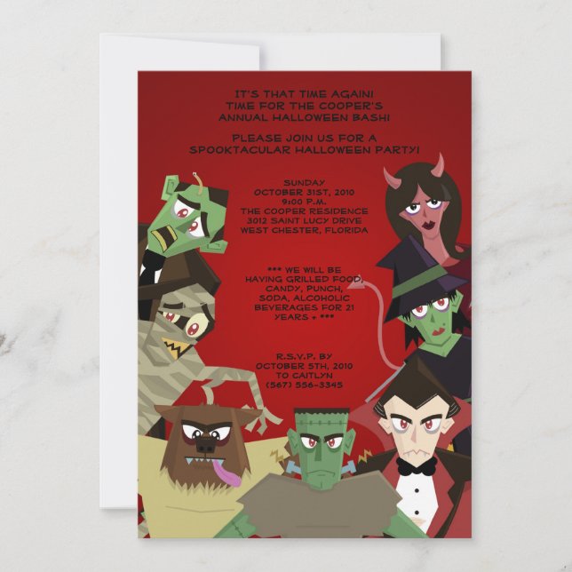 5x7 DraculaMonster Halloween Bash Party Invitation (Front)