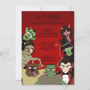 5x7 DraculaMonster Halloween Bash Party Invitation