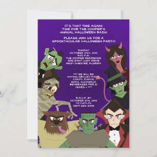 5x7 DraculaMonster Halloween Bash Party Invitation