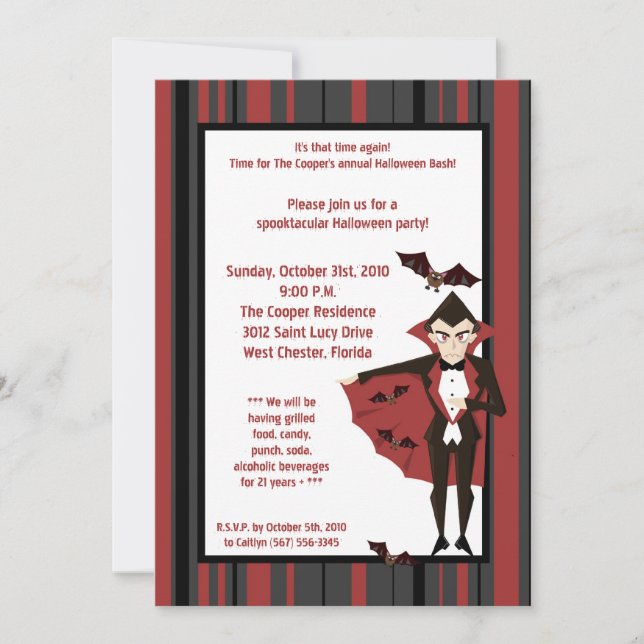 5x7 DraculaMonster Halloween Bash Party Invitation (Front)