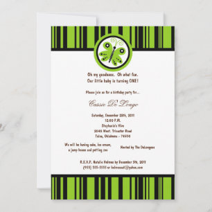 5x7 Electric Green Butterfly Birthday Party Invite