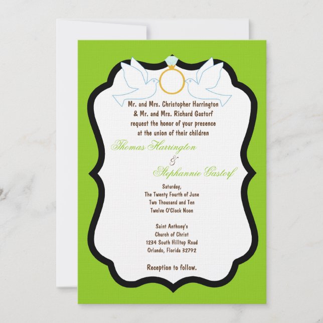 5x7 Electric Green Dove Diamond Wedding Invitation (Front)
