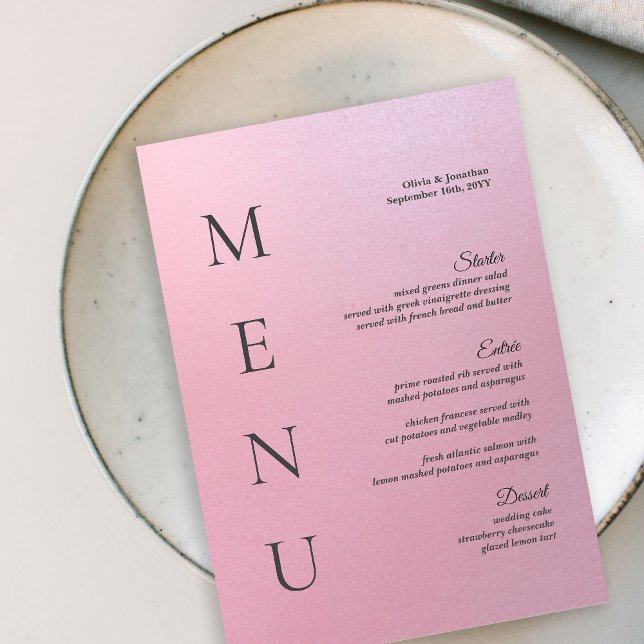 5x7" Elegant Ombre Pink Wedding Table Menu Card (Creator Uploaded)