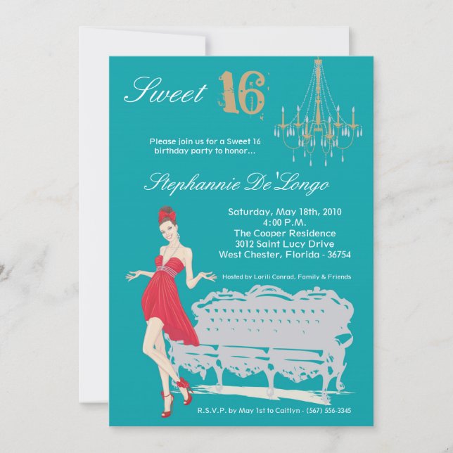 5x7 Elegant Party Sweet 16 Birthday Invitation (Front)