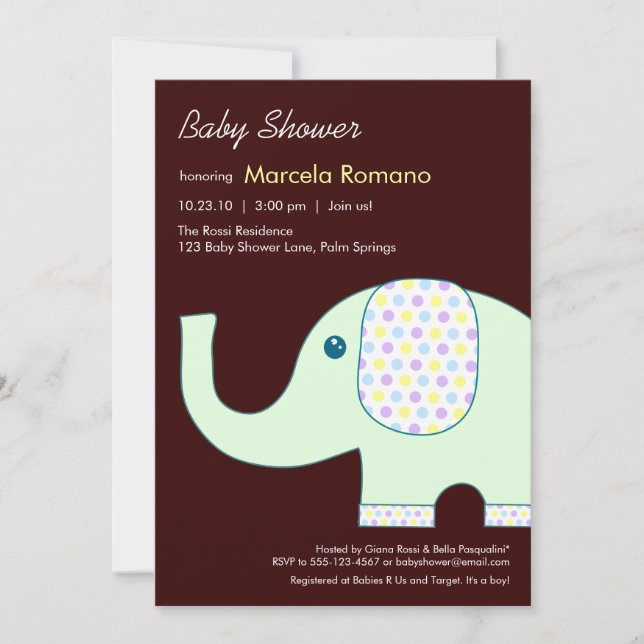 5x7 Elephant Baby Shower Invitations (Front)