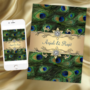 5x7 Emerald Green Elegant Peacock Wedding Invitation