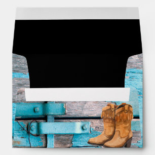 5x7 Envelope Blue Wood Barn Door Boots Country