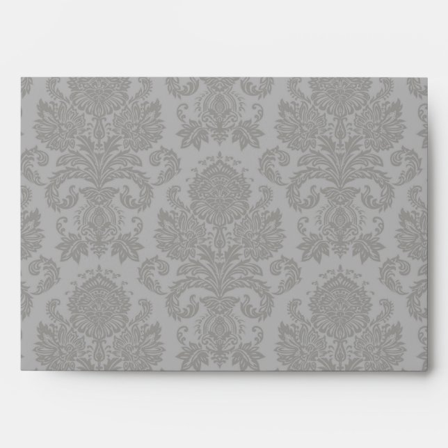 5x7 Envelope Grey Damask Outside Hot Pink Inside (Front)