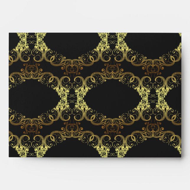 5x7  Envelope Option 1 Gold and Black Damask (Front)