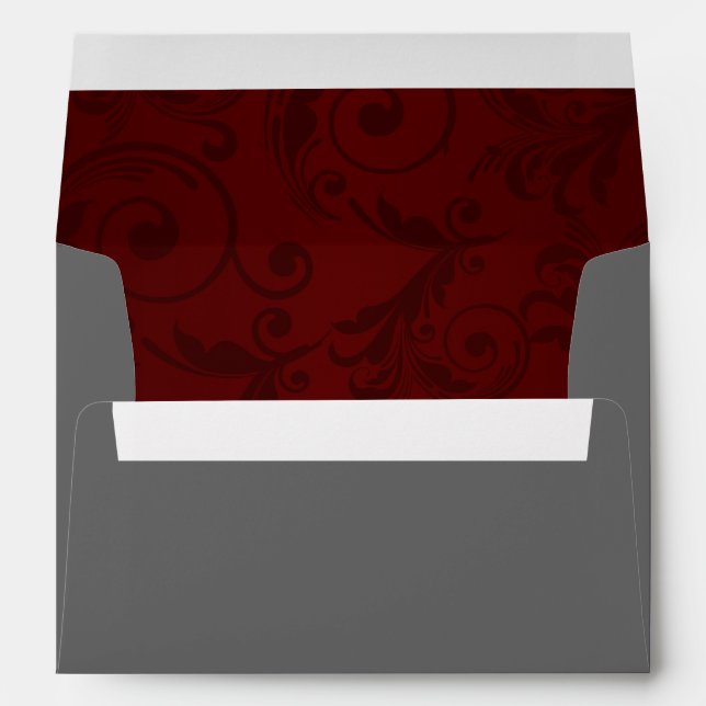 5x7  Envelope Option 2 Dark Maroon Grey Swirls Red (Back (Bottom))