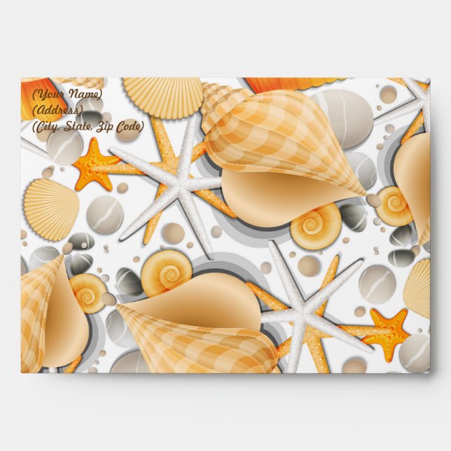 5x7  Envelope Option 5 Assorted Seashells Orange (Front)