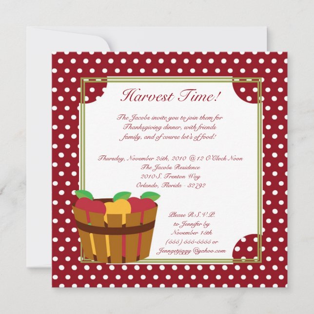 5x7 Fall Apple Bin Thanksgiving Party Invitation (Front)
