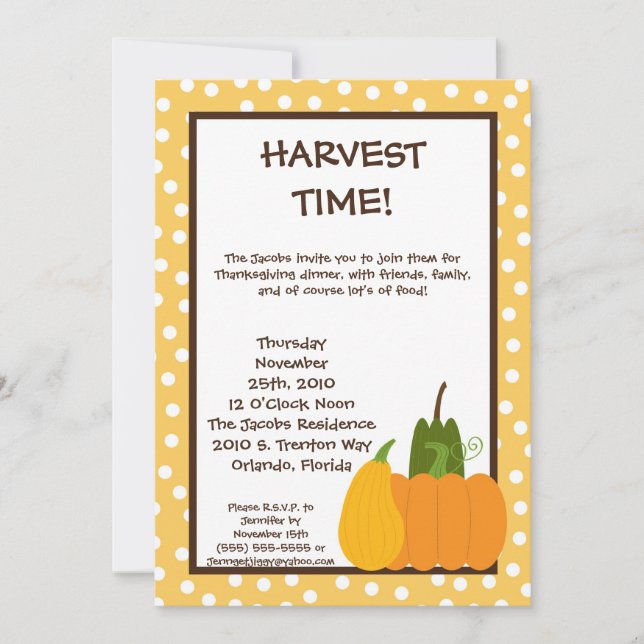 5x7 Fall Harvest Pumpkin Thanksgiving Invitation (Front)