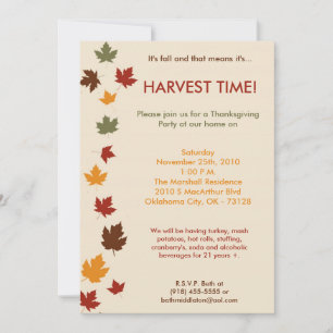 5x7 Fall Leaves Harvest Thanksgiving Invitation