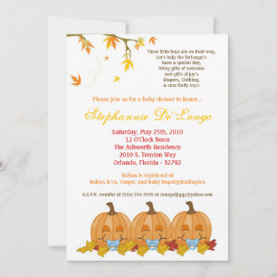 5x7 Fall Leaves TRIPLET Boy Baby Shower Invitation