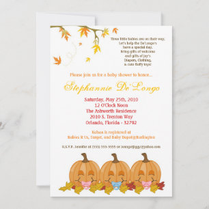 5x7 Fall Leaves TRIPLETS Baby Shower Invitation