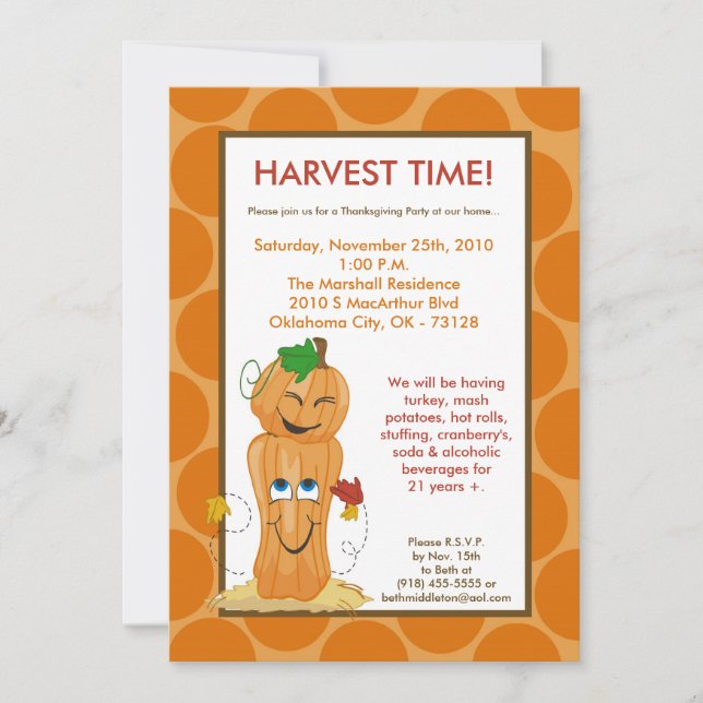 5x7 Fall Pumpkins Harvest Thanksgiving Invitation (Front)