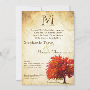 5x7 Fall Tree Aged Paper Anti Wedding Invitation