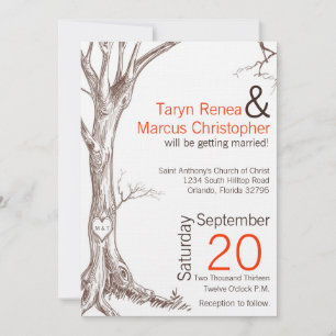 5x7 Fall Tree Initial Carved Wedding Invitation