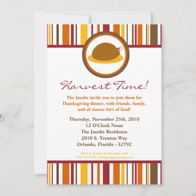 5x7 Fall Turkey Food Plate Thanksgiving Invitation (Front)