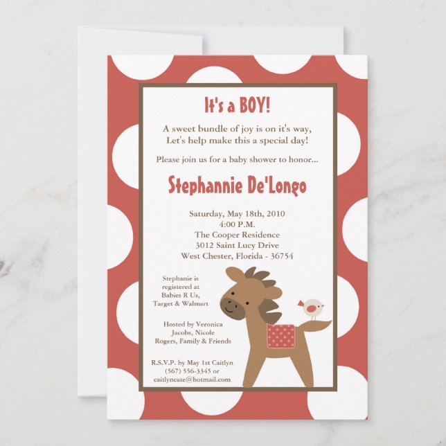 5x7 Farm Animal Horse Bird Baby Shower Invitation (Front)