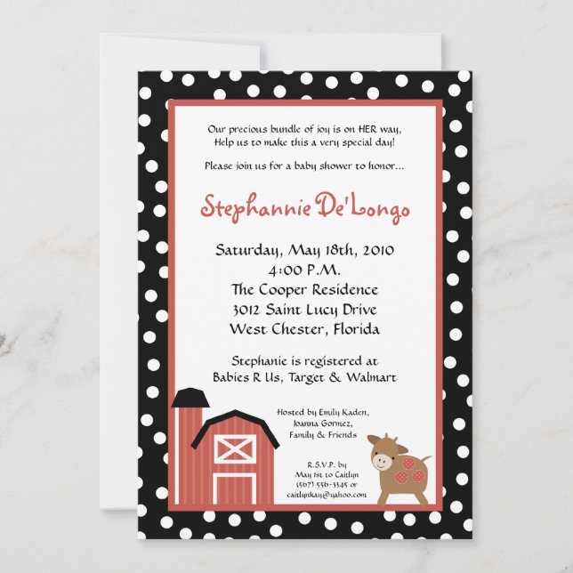 5x7 Farm Red Barn Cow Baby Shower Invitation (Front)