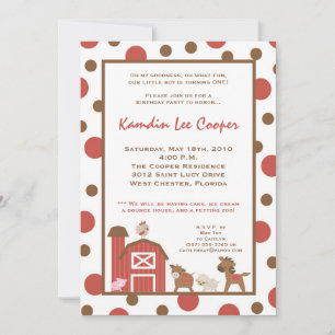 5x7 Farm Red Barn Cow Birthday Party Invitation